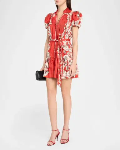 ALICE + OLIVIA Cora Floral Tiered Mini Shirtdress | Thumbnail 4 ALICE + OLIVIA Cora Floral Tiered Mini Shirtdress | Thumbnail 4
