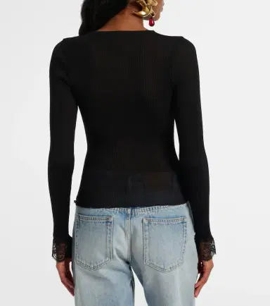 Saint Laurent Lace-trimmed ribbed-knit silk top | Thumbnail 4 Saint Laurent Lace-trimmed ribbed-knit silk top | Thumbnail 4