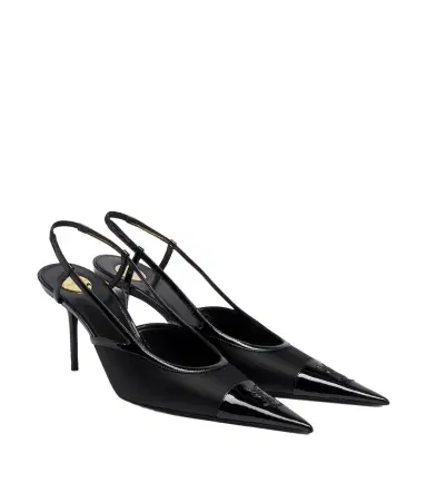 Saint Laurent Renée satin and leather slingback pumps | Thumbnail 1 Saint Laurent Renée satin and leather slingback pumps | Thumbnail 1