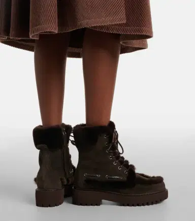 Brunello Cucinelli Monili shearling-trimmed suede lace-up boots | Thumbnail 3 Brunello Cucinelli Monili shearling-trimmed suede lace-up boots | Thumbnail 3