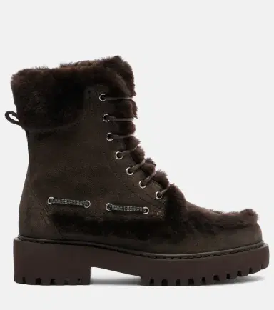 Brunello Cucinelli Monili shearling-trimmed suede lace-up boots | Thumbnail 6 Brunello Cucinelli Monili shearling-trimmed suede lace-up boots | Thumbnail 6