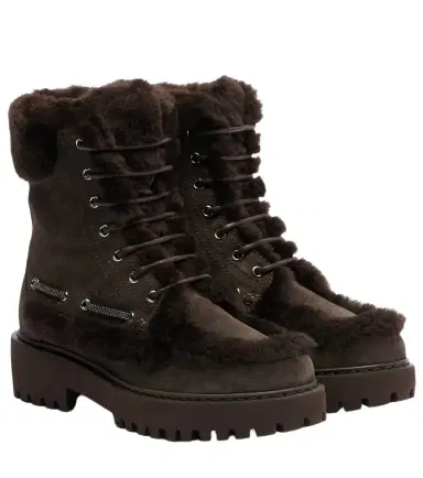 Brunello Cucinelli Monili shearling-trimmed suede lace-up boots | Thumbnail 1 Brunello Cucinelli Monili shearling-trimmed suede lace-up boots | Thumbnail 1