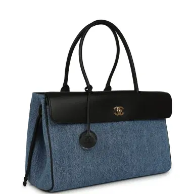 Chanel Chanel Large "Urban Essential" East West Shopping Tote Blue Denim, Black Caviar Gold Hardware | Thumbnail 2 Chanel Chanel Large "Urban Essential" East West Shopping Tote Blue Denim, Black Caviar Gold Hardware | Thumbnail 2