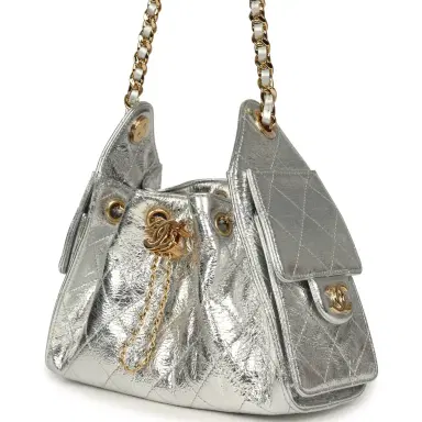 Chanel Chanel Mini 25 Hobo Bag Metallic Silver Caviar Gold Hardware | Thumbnail 3 Chanel Chanel Mini 25 Hobo Bag Metallic Silver Caviar Gold Hardware | Thumbnail 3