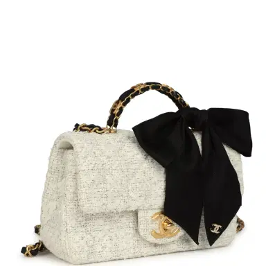 Chanel Chanel Mini CC Rectangular Flap Bag with Top Handle White Tweed Brushed Gold Hardware | Thumbnail 2 Chanel Chanel Mini CC Rectangular Flap Bag with Top Handle White Tweed Brushed Gold Hardware | Thumbnail 2