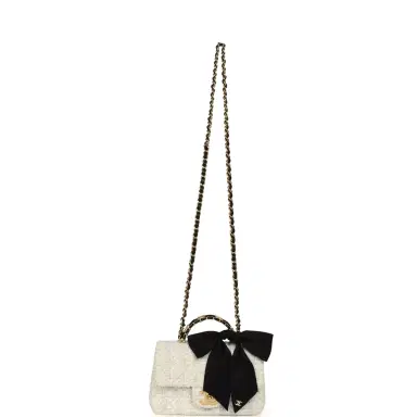 Chanel Chanel Mini CC Rectangular Flap Bag with Top Handle White Tweed Brushed Gold Hardware | Thumbnail 7 Chanel Chanel Mini CC Rectangular Flap Bag with Top Handle White Tweed Brushed Gold Hardware | Thumbnail 7