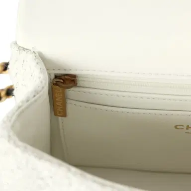 Chanel Chanel Mini CC Rectangular Flap Bag with Top Handle White Tweed Brushed Gold Hardware | Thumbnail 10 Chanel Chanel Mini CC Rectangular Flap Bag with Top Handle White Tweed Brushed Gold Hardware | Thumbnail 10