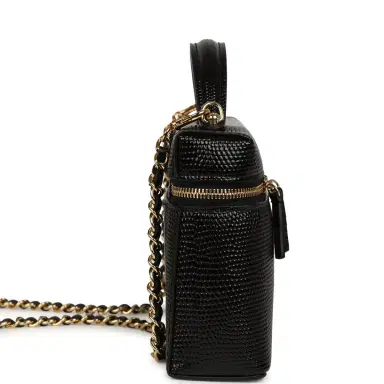 Chanel Chanel Top Handle Long Vanity Case with Chain Black Lizard Embossed Calfskin Gold Hardware | Thumbnail 3 Chanel Chanel Top Handle Long Vanity Case with Chain Black Lizard Embossed Calfskin Gold Hardware | Thumbnail 3