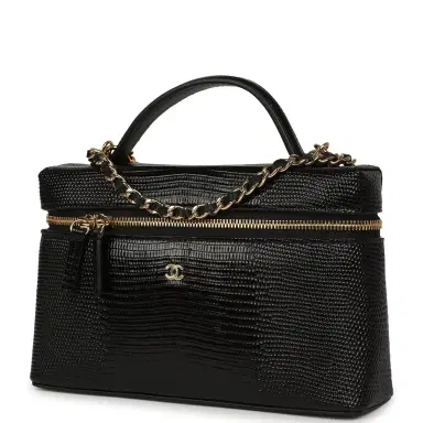 Chanel Chanel Top Handle Long Vanity Case with Chain Black Lizard Embossed Calfskin Gold Hardware | Thumbnail 5 Chanel Chanel Top Handle Long Vanity Case with Chain Black Lizard Embossed Calfskin Gold Hardware | Thumbnail 5