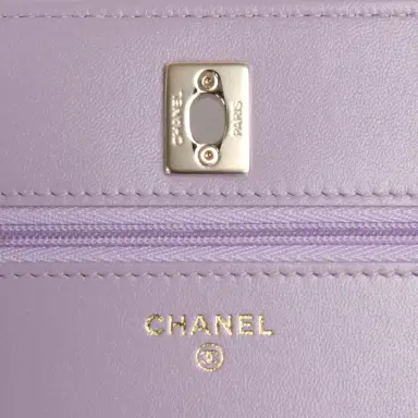 Chanel Chanel Wallet On Chain WOC Light Purple Shiny Lambskin Light Gold Hardware | Thumbnail 9 Chanel Chanel Wallet On Chain WOC Light Purple Shiny Lambskin Light Gold Hardware | Thumbnail 9