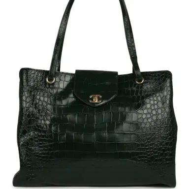 Chanel Chanel XXL "It Girl" Shopping Tote Dark Green Croc Embossed Calfskin Gold Hardware | Thumbnail 1 Chanel Chanel XXL "It Girl" Shopping Tote Dark Green Croc Embossed Calfskin Gold Hardware | Thumbnail 1