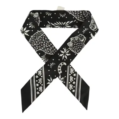 HERMÈS Hermes "Les Leopards" Black, White Silk Twilly | Thumbnail 1 HERMÈS Hermes "Les Leopards" Black, White Silk Twilly | Thumbnail 1