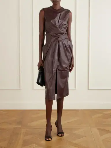 Altuzarra Tippi Gathered Tie-detailed Leather Midi Dress | Thumbnail 2 Altuzarra Tippi Gathered Tie-detailed Leather Midi Dress | Thumbnail 2