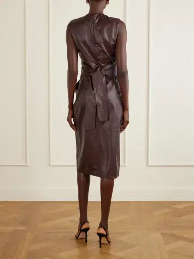 Altuzarra Tippi Gathered Tie-detailed Leather Midi Dress | Thumbnail 3 Altuzarra Tippi Gathered Tie-detailed Leather Midi Dress | Thumbnail 3