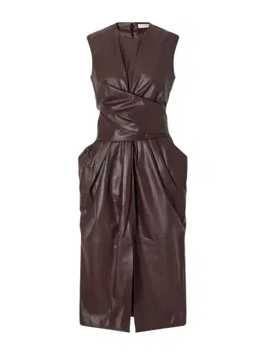 Altuzarra Tippi Gathered Tie-detailed Leather Midi Dress | Thumbnail 1 Altuzarra Tippi Gathered Tie-detailed Leather Midi Dress | Thumbnail 1