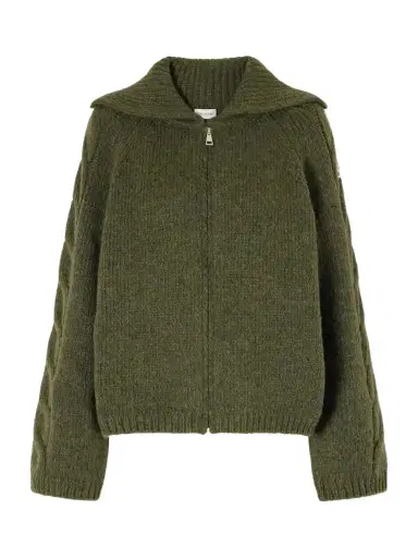 Moncler Logo-appliqué Cable Wool-blend Cardigan | Thumbnail 1 Moncler Logo-appliqué Cable Wool-blend Cardigan | Thumbnail 1