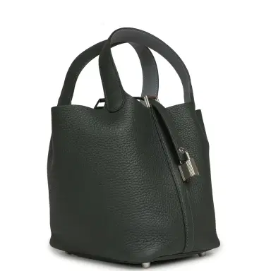 HERMÈS Hermes Picotin Lock 18 Eclat Vert Mangrove Clemence, Gris Pantin Swift Palladium Hardware | Thumbnail 2 HERMÈS Hermes Picotin Lock 18 Eclat Vert Mangrove Clemence, Gris Pantin Swift Palladium Hardware | Thumbnail 2