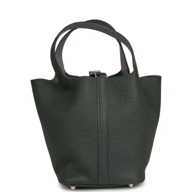 HERMÈS Hermes Picotin Lock 18 Eclat Vert Mangrove Clemence, Gris Pantin Swift Palladium Hardware | Thumbnail 3 HERMÈS Hermes Picotin Lock 18 Eclat Vert Mangrove Clemence, Gris Pantin Swift Palladium Hardware | Thumbnail 3