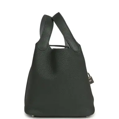 HERMÈS Hermes Picotin Lock 18 Eclat Vert Mangrove Clemence, Gris Pantin Swift Palladium Hardware | Thumbnail 4 HERMÈS Hermes Picotin Lock 18 Eclat Vert Mangrove Clemence, Gris Pantin Swift Palladium Hardware | Thumbnail 4