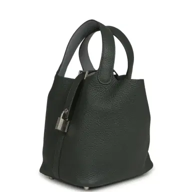 HERMÈS Hermes Picotin Lock 18 Eclat Vert Mangrove Clemence, Gris Pantin Swift Palladium Hardware | Thumbnail 5 HERMÈS Hermes Picotin Lock 18 Eclat Vert Mangrove Clemence, Gris Pantin Swift Palladium Hardware | Thumbnail 5