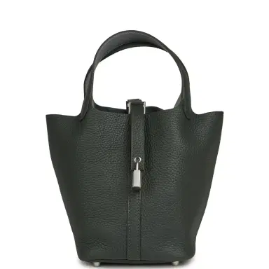 HERMÈS Hermes Picotin Lock 18 Eclat Vert Mangrove Clemence, Gris Pantin Swift Palladium Hardware | Thumbnail 1 HERMÈS Hermes Picotin Lock 18 Eclat Vert Mangrove Clemence, Gris Pantin Swift Palladium Hardware | Thumbnail 1