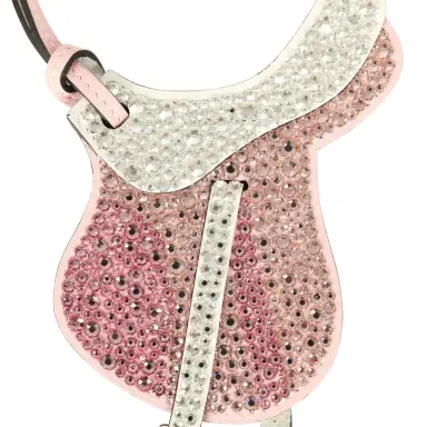 HERMÈS Hermes Pink Bedazzled Paddock Saddle Bag Charm Rose Sakura, White Swift Palladium Hardware | Thumbnail 2 HERMÈS Hermes Pink Bedazzled Paddock Saddle Bag Charm Rose Sakura, White Swift Palladium Hardware | Thumbnail 2