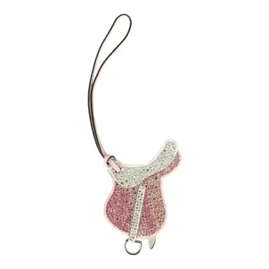 HERMÈS Hermes Pink Bedazzled Paddock Saddle Bag Charm Rose Sakura, White Swift Palladium Hardware | Thumbnail 1 HERMÈS Hermes Pink Bedazzled Paddock Saddle Bag Charm Rose Sakura, White Swift Palladium Hardware | Thumbnail 1