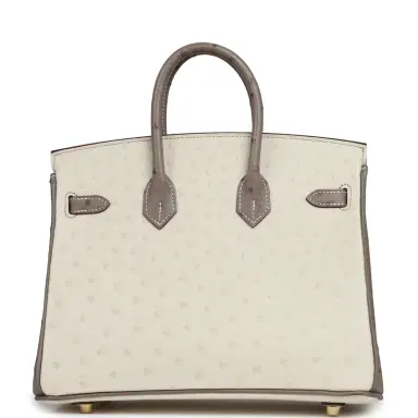 HERMÈS Hermes Special Order (HSS) Birkin 25 Beton, Gris Tourterelle Ostrich Brushed Gold Hardware | Thumbnail 4 HERMÈS Hermes Special Order (HSS) Birkin 25 Beton, Gris Tourterelle Ostrich Brushed Gold Hardware | Thumbnail 4