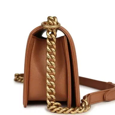 Chanel Pre-owned Chanel Medium Chevron Boy Bag Brown Caviar Antique Gold Hardware | Thumbnail 3 Chanel Pre-owned Chanel Medium Chevron Boy Bag Brown Caviar Antique Gold Hardware | Thumbnail 3
