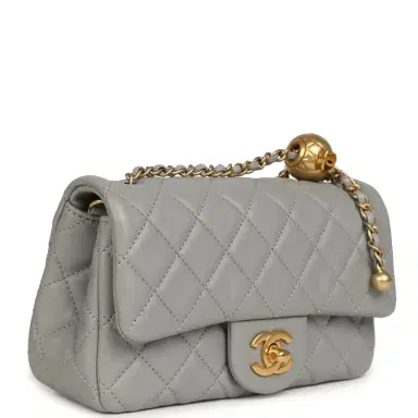 Chanel Pre-owned Chanel Mini Pearl Crush Rectangular Flap Bag Grey Lambskin Brushed Gold Hardware | Thumbnail 2 Chanel Pre-owned Chanel Mini Pearl Crush Rectangular Flap Bag Grey Lambskin Brushed Gold Hardware | Thumbnail 2