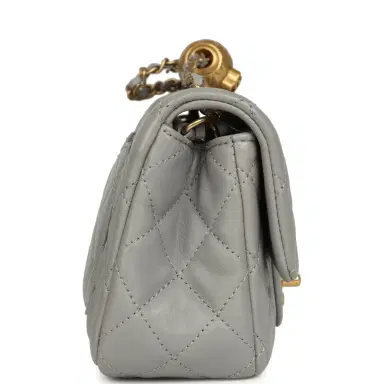 Chanel Pre-owned Chanel Mini Pearl Crush Rectangular Flap Bag Grey Lambskin Brushed Gold Hardware | Thumbnail 3 Chanel Pre-owned Chanel Mini Pearl Crush Rectangular Flap Bag Grey Lambskin Brushed Gold Hardware | Thumbnail 3