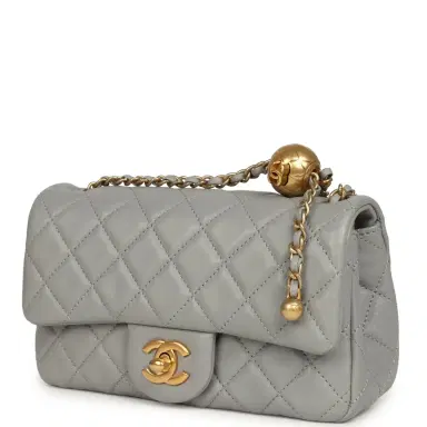 Chanel Pre-owned Chanel Mini Pearl Crush Rectangular Flap Bag Grey Lambskin Brushed Gold Hardware | Thumbnail 5 Chanel Pre-owned Chanel Mini Pearl Crush Rectangular Flap Bag Grey Lambskin Brushed Gold Hardware | Thumbnail 5