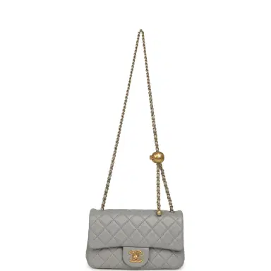 Chanel Pre-owned Chanel Mini Pearl Crush Rectangular Flap Bag Grey Lambskin Brushed Gold Hardware | Thumbnail 7 Chanel Pre-owned Chanel Mini Pearl Crush Rectangular Flap Bag Grey Lambskin Brushed Gold Hardware | Thumbnail 7