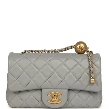 Chanel Pre-owned Chanel Mini Pearl Crush Rectangular Flap Bag Grey Lambskin Brushed Gold Hardware | Thumbnail 1 Chanel Pre-owned Chanel Mini Pearl Crush Rectangular Flap Bag Grey Lambskin Brushed Gold Hardware | Thumbnail 1