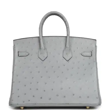 HERMÈS Pre-owned Hermes Birkin 25 Bleu Glacier Ostrich Gold Hardware | Thumbnail 4 HERMÈS Pre-owned Hermes Birkin 25 Bleu Glacier Ostrich Gold Hardware | Thumbnail 4