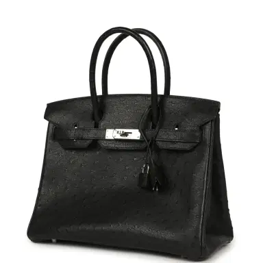 HERMÈS Pre-owned Hermes Birkin 30 Black Ostrich Palladium Hardware | Thumbnail 5 HERMÈS Pre-owned Hermes Birkin 30 Black Ostrich Palladium Hardware | Thumbnail 5