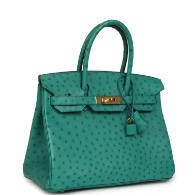 HERMÈS Pre-owned Hermes Birkin 30 Vert Verone Ostrich Gold Hardware | Thumbnail 2 HERMÈS Pre-owned Hermes Birkin 30 Vert Verone Ostrich Gold Hardware | Thumbnail 2
