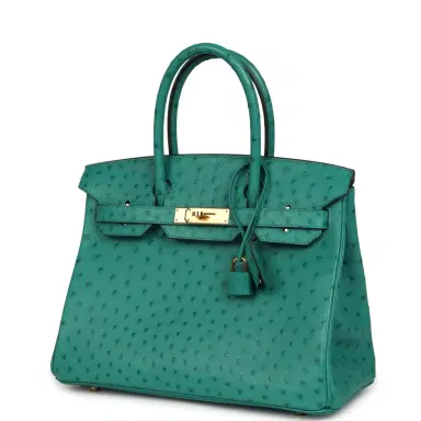 HERMÈS Pre-owned Hermes Birkin 30 Vert Verone Ostrich Gold Hardware | Thumbnail 5 HERMÈS Pre-owned Hermes Birkin 30 Vert Verone Ostrich Gold Hardware | Thumbnail 5