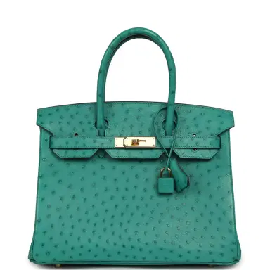 HERMÈS Pre-owned Hermes Birkin 30 Vert Verone Ostrich Gold Hardware | Thumbnail 1 HERMÈS Pre-owned Hermes Birkin 30 Vert Verone Ostrich Gold Hardware | Thumbnail 1