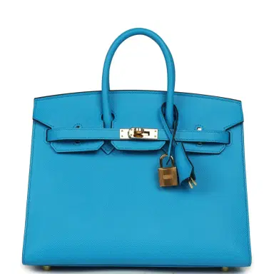 HERMÈS Pre-owned Hermes Birkin Sellier 25 Bleu Frida Epsom Gold Hardware | Thumbnail 1 HERMÈS Pre-owned Hermes Birkin Sellier 25 Bleu Frida Epsom Gold Hardware | Thumbnail 1