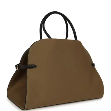 The Row The Row Margaux 15 Ceinture Bag Fango Canvas, Black Saddle Gold Hardware | Thumbnail 2 The Row The Row Margaux 15 Ceinture Bag Fango Canvas, Black Saddle Gold Hardware | Thumbnail 2