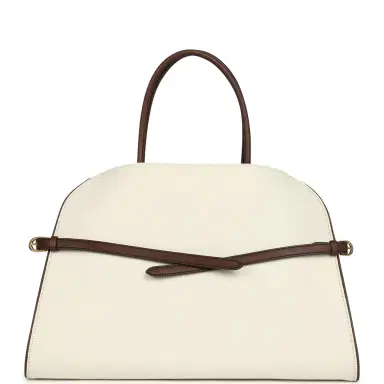 The Row The Row Margaux 15 Ceinture Bag Ivory Canvas, Kentucky Saddle Gold Hardware | Thumbnail 1 The Row The Row Margaux 15 Ceinture Bag Ivory Canvas, Kentucky Saddle Gold Hardware | Thumbnail 1