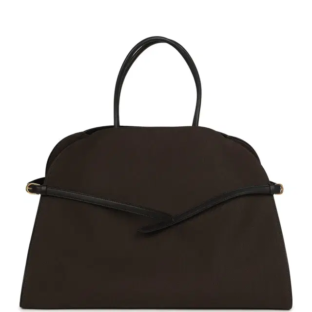 The Row Margaux 17 Ceinture Bag Dark Brown Canvas, Black Saddle Gold Hardware The Row Margaux 17 Ceinture Bag Dark Brown Canvas, Black Saddle Gold Hardware