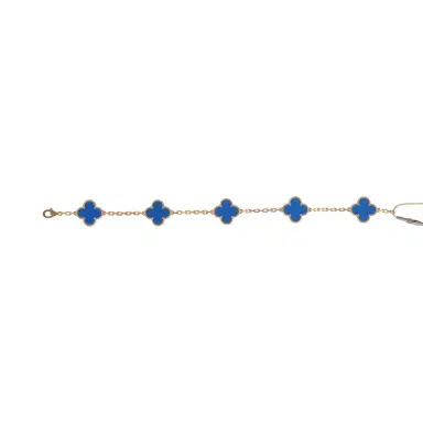 Van Cleef & Arpels Van Cleef & Arpels Vintage Alhambra 5 Motif Bracelet Blue Agate 18K Yellow Gold | Thumbnail 2 Van Cleef & Arpels Van Cleef & Arpels Vintage Alhambra 5 Motif Bracelet Blue Agate 18K Yellow Gold | Thumbnail 2
