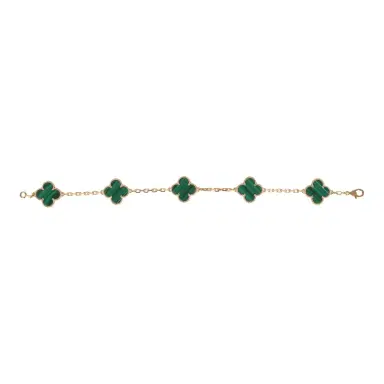 Van Cleef & Arpels Van Cleef & Arpels Vintage Alhambra 5 Motif Bracelet Malachite 18K Yellow Gold | Thumbnail 2 Van Cleef & Arpels Van Cleef & Arpels Vintage Alhambra 5 Motif Bracelet Malachite 18K Yellow Gold | Thumbnail 2