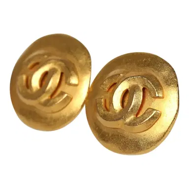 Chanel Vintage Chanel Small Round Hammered CC Earrings Gold Plated Hardware | Thumbnail 3 Chanel Vintage Chanel Small Round Hammered CC Earrings Gold Plated Hardware | Thumbnail 3