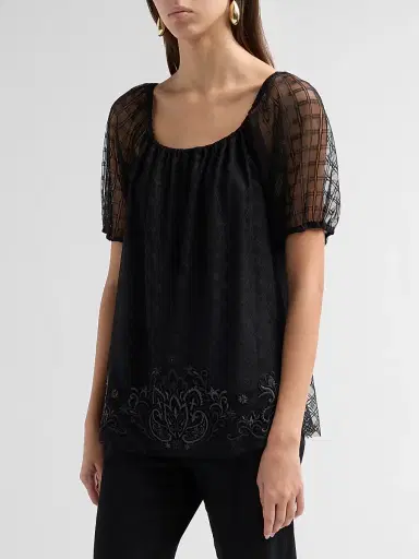 Johnny Was Women's Amarrah Mesh Blouse - Black | Thumbnail 4 Johnny Was Women's Amarrah Mesh Blouse - Black | Thumbnail 4