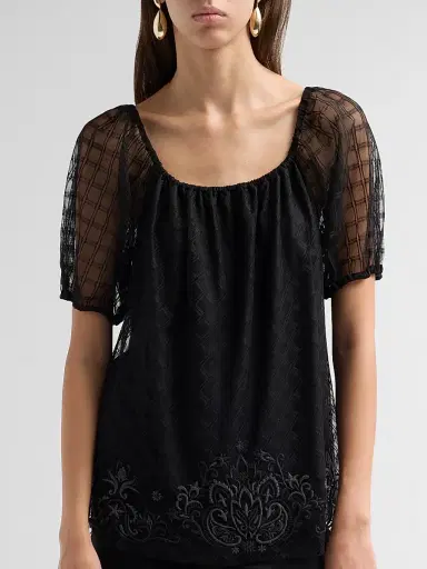 Johnny Was Women's Amarrah Mesh Blouse - Black | Thumbnail 5 Johnny Was Women's Amarrah Mesh Blouse - Black | Thumbnail 5