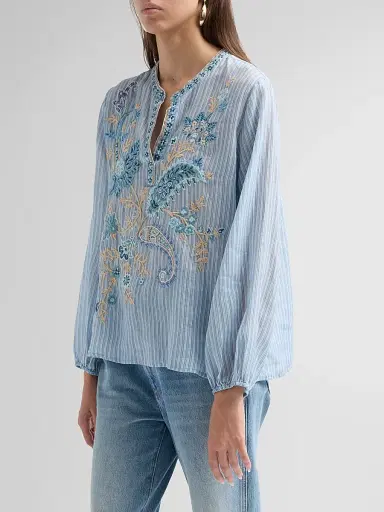 Johnny Was Women's Lyora Relaxed Swing Tunic Blouse - Thessla Stripe | Thumbnail 4 Johnny Was Women's Lyora Relaxed Swing Tunic Blouse - Thessla Stripe | Thumbnail 4
