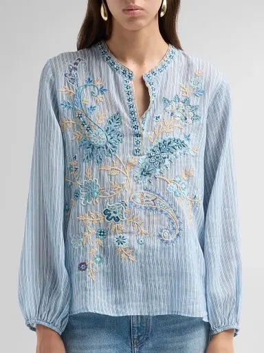 Johnny Was Women's Lyora Relaxed Swing Tunic Blouse - Thessla Stripe | Thumbnail 5 Johnny Was Women's Lyora Relaxed Swing Tunic Blouse - Thessla Stripe | Thumbnail 5